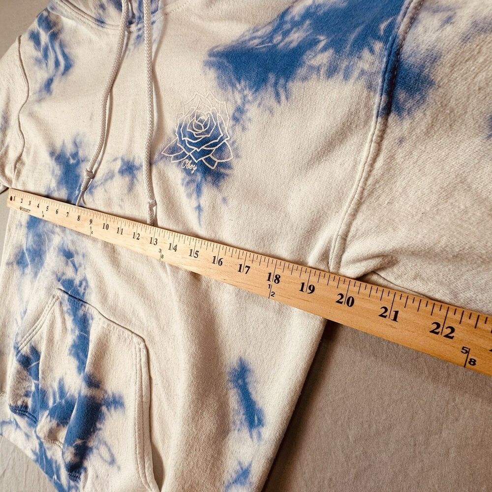 OBEY worldwide Tie Dye Hoodie Flower Design White Blue Shepard Fairey Art - Picture 7 of 8